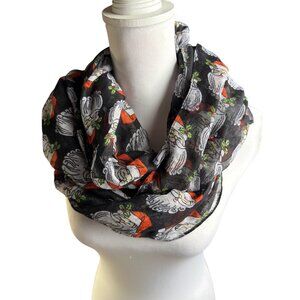Santa Claus Christmas Print Black Scarf Polyester Cotton Blend Lightweight